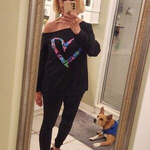 MagicMK Black Top with Colorful Heart Design Sz M